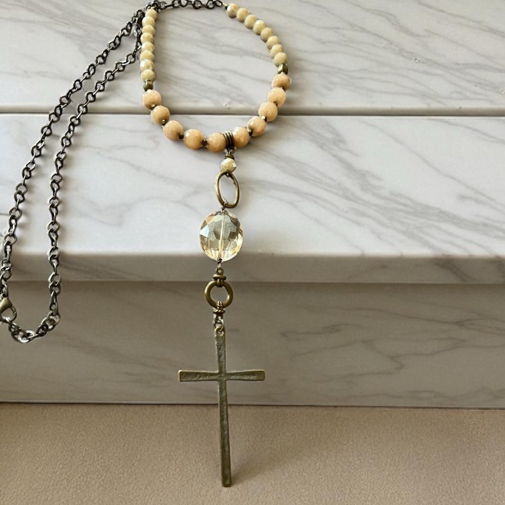 Gorgeous Beaded Cross Long Necklace